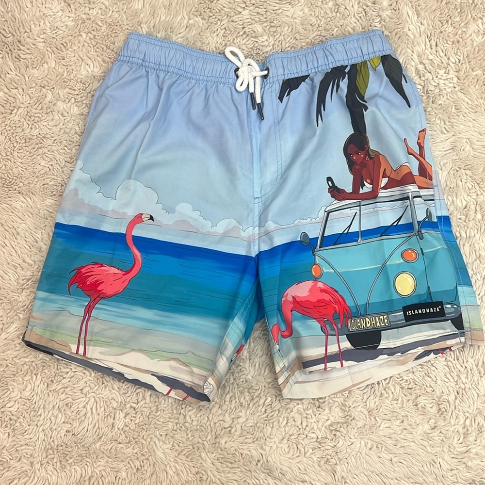 Mens Islandhaze 6” volley flamingo swim shorts holiday mood size large NWT